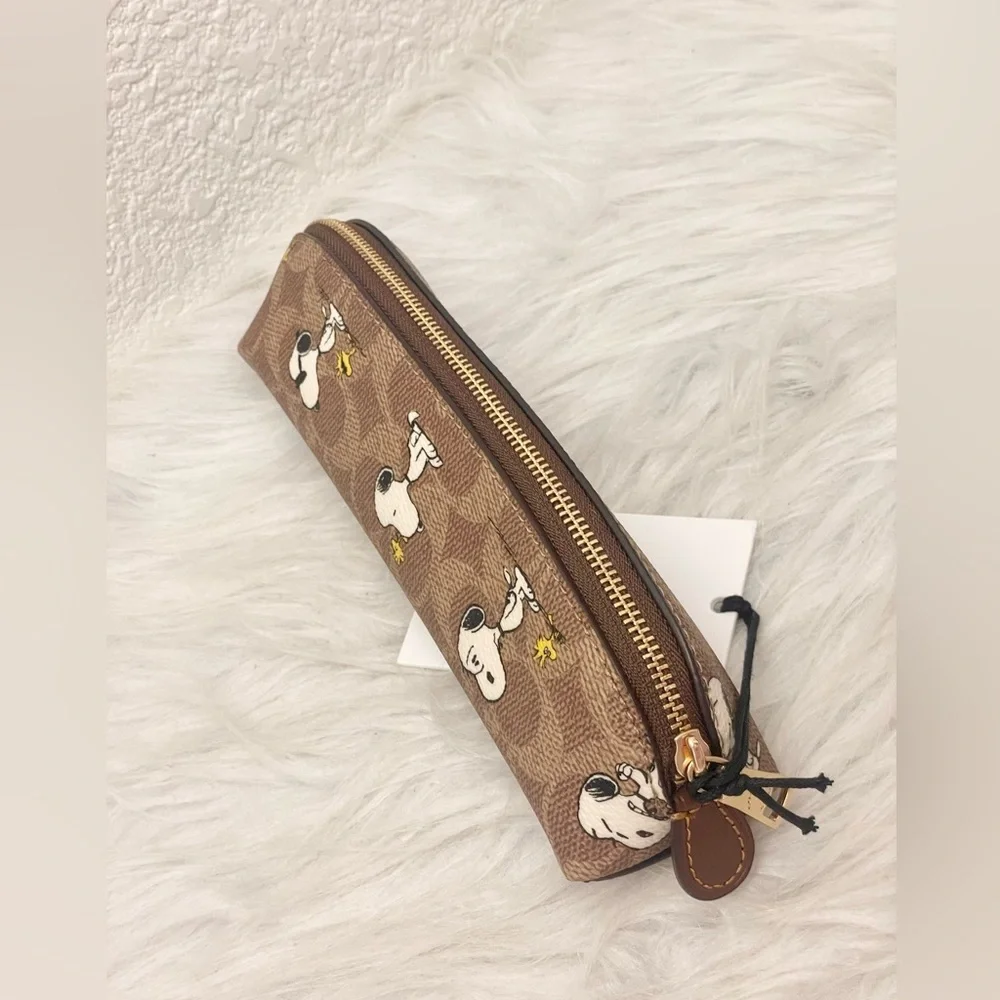 Coach X Peanuts Pencil Case In Signature Canvas With Snoopy Print CBT17
